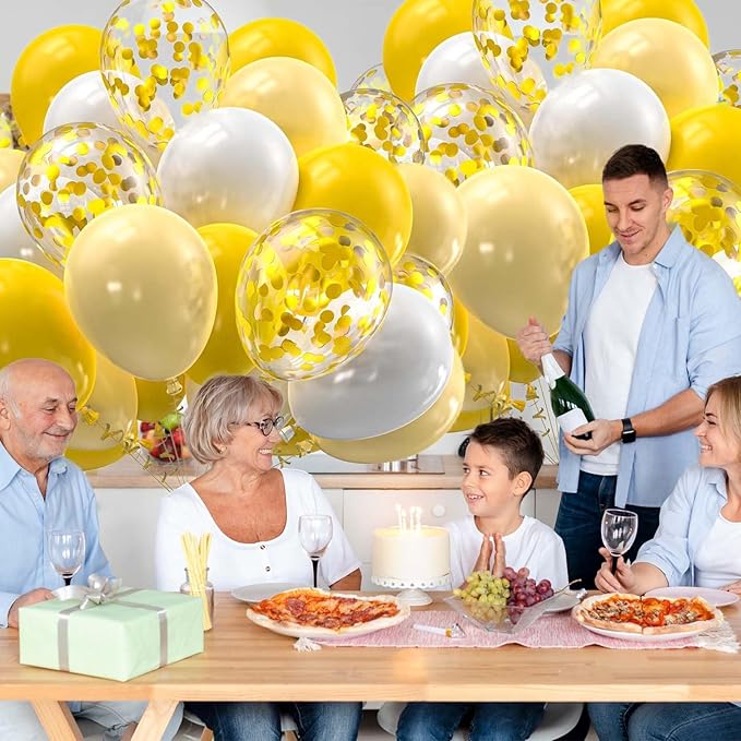 60PCS White and Gold Balloons,Gold Confetti Balloons White and Gold Balloon Arch Kit,Suitable for Wedding Birthday Party Graduation Engagement Bridal Shower Decorations