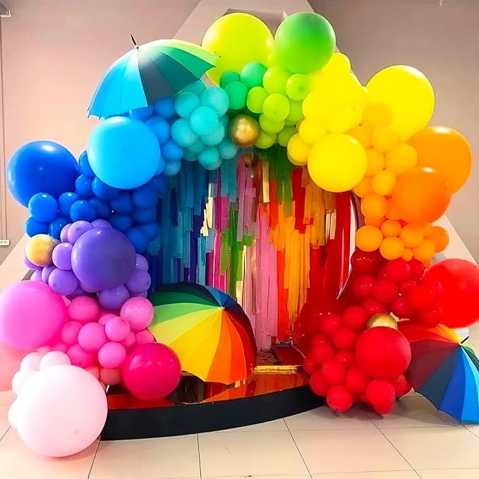 PartyWoo Assorted Colors Rainbow Balloons 100 pcs 12 Inch Multicolor Colorful Latex Helium Primary Color Balloon for Graduation Baby Shower Gender Reveal Rainbow Theme Birthday Party Decorations