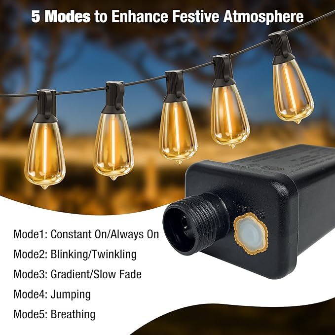 litogo Led Outdoor String Lights, 60Ft Patio Lights Waterproof with Edison Bulbs Shatterproof, Warm White Hanging Outside Lights for Backyard Deck Party Garden Bistro Tent(18+2bulb)