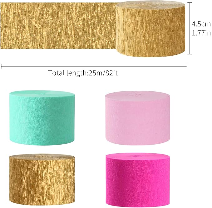 Mint-Blush Hot-Pink Gold Party-Decorations Streamers - 8 Rolls Birthday Baby Bridal Shower Wedding Crepe Tissue Paper Streamer,Bachelorette Engagement Garland Decor Panduola