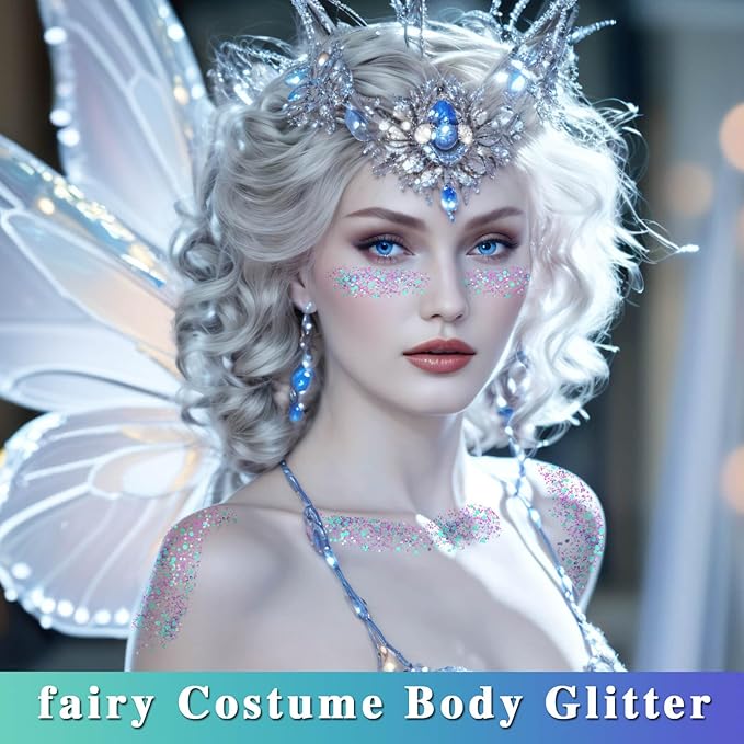 Pamnify Light Purple Face Glitter Gel,Purple Mermaid Costume Hair Glitter,Mardi Gras Outfit for Women,Singer Concerts Festival Body Glitter,Sparkling Sequins Face Glitter Makeup