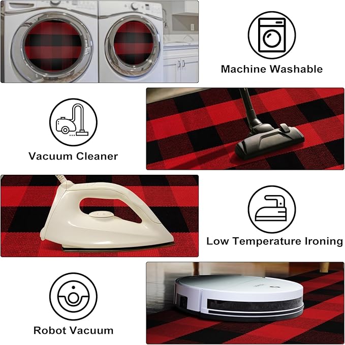 KIMODE Buffalo Plaid Outdoor Rug Red and Black 24"X35",Washable Christmas Front Door Mat,Reversible Cotton Hand-Woven Layering Rug for Front Porch Christmas Decor,Entryway,Kitchen