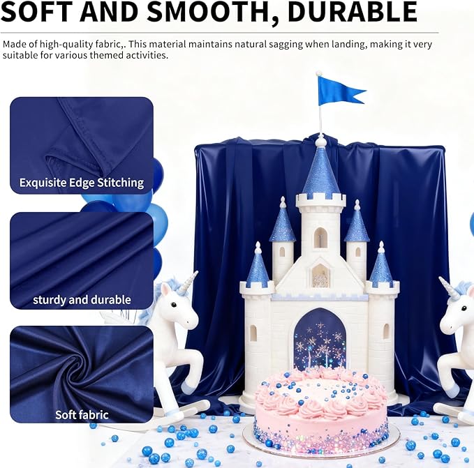 5x10FT Photo Stage Backdrop 2 Panels Curtains Drapes for Photography and Party (Navy Blue)