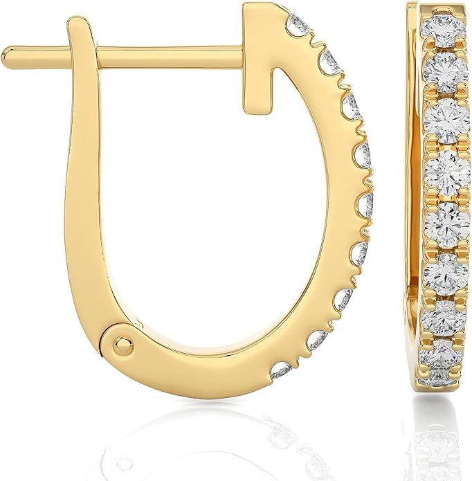 1/5 to 3/4 Carat Diamond Huggie Hoop Earrings for Women in 14k White or Yellow Gold (F-G, SI2-I1, cttw) with Hinge and Notched Post by Privosa Fine Jewelry