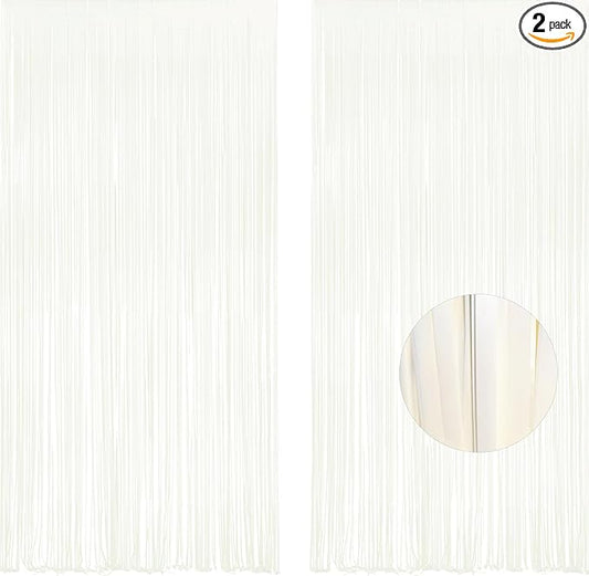 White Party Streamers Decoration - GREATRIL Foil Fringe Backdrop for Daisy Groovy Birthdays/Anniversary/Graduations/Bridal Shower/Cocktail/Prom/Gala - 3.2ft X 8.2ft - 2 Packs