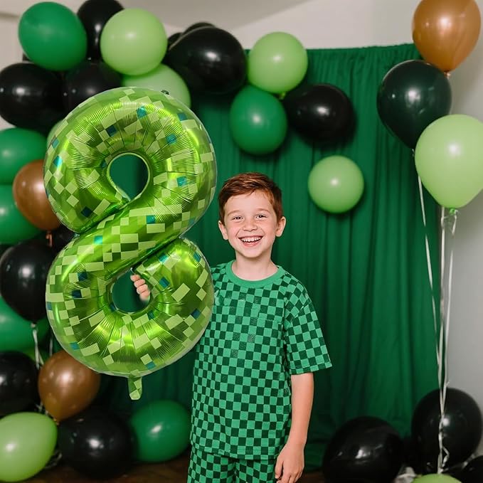Green Number Balloons, Gaint Green Pixel Number 2 Balloon 40 Inch Dark green 2 Balloon for Boys Girls Kids 2nd Birthday Party Decoration