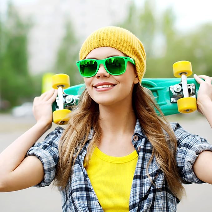 12/24 Pack Wholesale Retro Neon Colors Party Favor Supplies Unisex Sunglasses Bulk for Adults Teens, UV400 Protection