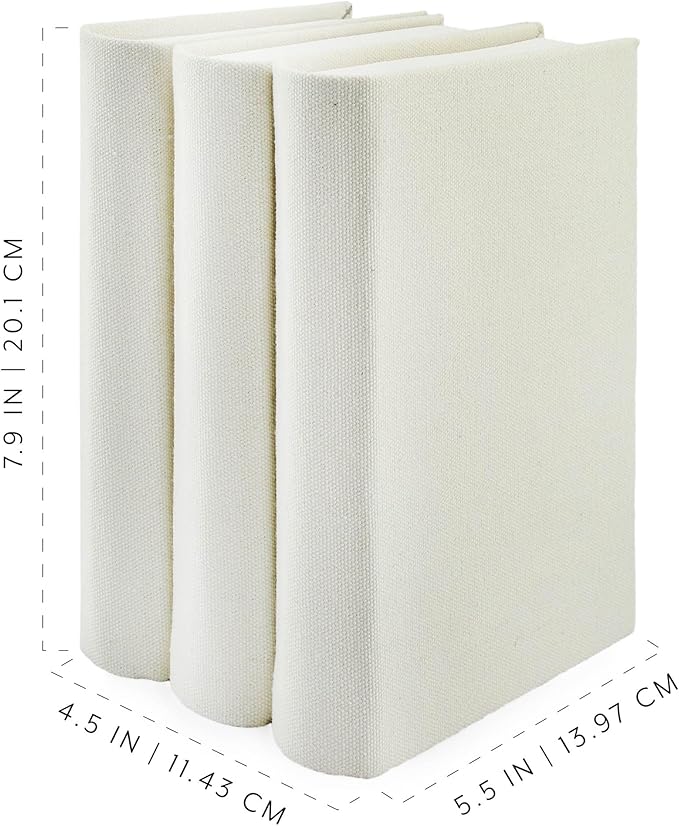 AuldHome Design Faux Book Stack (Cream); Blank Set of 3 Decorative Books for DIY Crafts and Home Decor