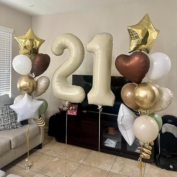 Smlpuame 40 Inch Beige Number 1 Balloon for 1st Birthday Decorations Boys Girls, Large Self Inflating Cream Foil Number 0-9 White Sand 1 Balloons for Women Men Party Anniversary Supplies Baby Shower