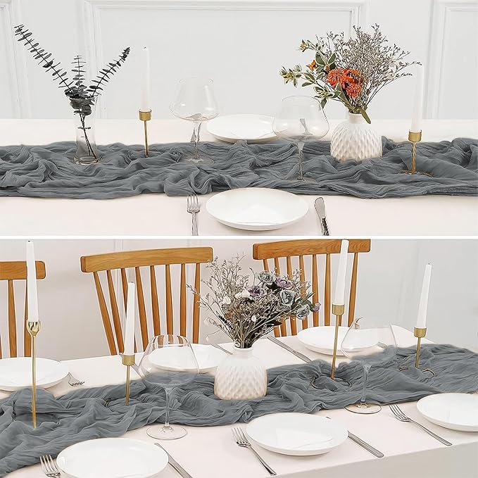 2 Pack 10 Ft Cheesecloth Table Runner Grey Gauze Long Table Runners Boho Gauze Cheese Cloth Table Runner Rustic Sheer Runner for Wedding Party Table Decor ( 35 x 120 Inch )