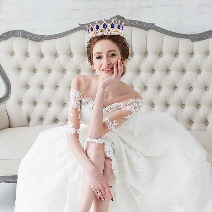 Blue Queen Crown for Women Crystal Tiara for Girl Rhinestone Wedding Headband for Bride Hair Accessories for Costume Birthday Party Prom Gifts