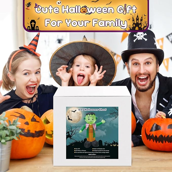 4FT Green Ghost Halloween Inflatable Decor Halloween Parties Holiday Decor Blow Up Decoration with LED Lights Indoor Outdoor Yard Graden Inflatable Decor