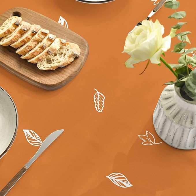 Horaldaily Fall Tablecloth 90×90 Inch Round, Thanksgiving Autumn Harvest Orange Wild Flowers Table Cover for Party Picnic Dinner Decor