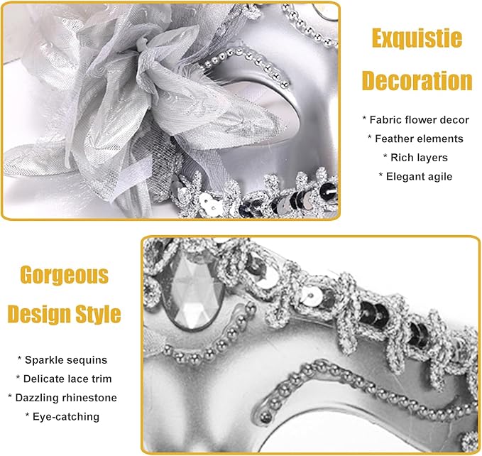 Masquerade Mask for Women Venetian Halloween Carnival Masks for Party Prom Ball