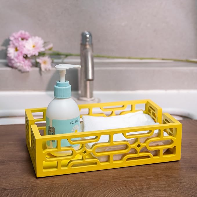 Wood Napkin Holder Bathroom Tray - Hand Towels and Guest Flat Paper - Mid Century Modern Retro Decor Ideal for Dinner Parties, Versatile Use in Bathroom、Kitchen, Bedroom - Unique Gift from 1950s 1960s