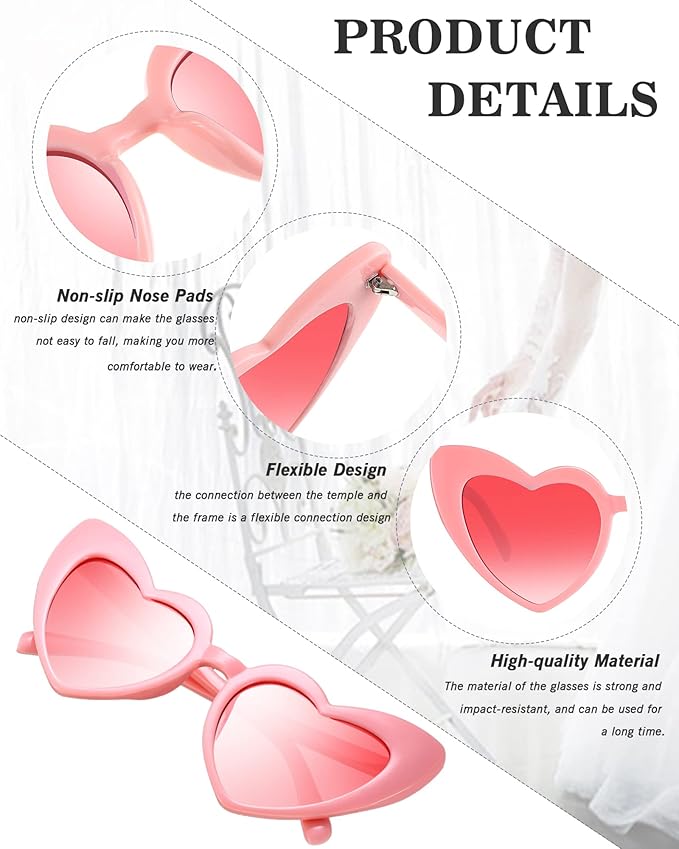 Flutesan 15 Pairs Heart Shaped Sunglasses Vintage Cat Eye Sunglasses for Bachelorette Party Supplies