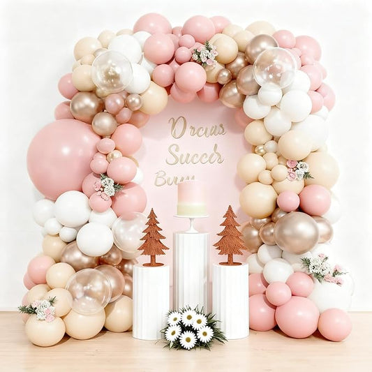Dusty Pink Balloon Arch Kit, Boho Retro Blush Pink Champagne Gold White Latex Helium Party Balloons Garland for Girls Women Bridal Baby Shower Neutral Wedding Engagement Birthday Party Decorations
