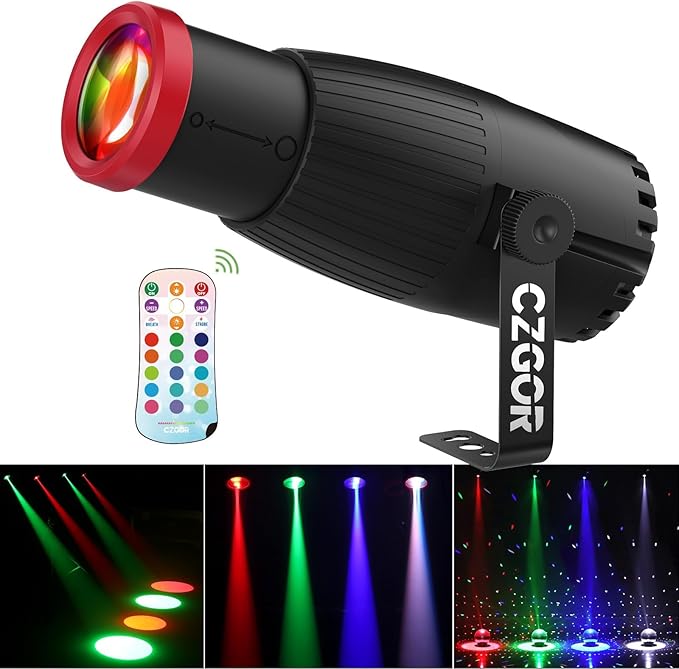 Pinspot Light, Czgor 18W RGBW 4 in 1 LED Disco Ball Lights 16 Colors with Remote Control, Manual Focus Mirror Ball Spotlight, Super Bright Stage Lighting for DJ Party Club Bar Wedding (Red)
