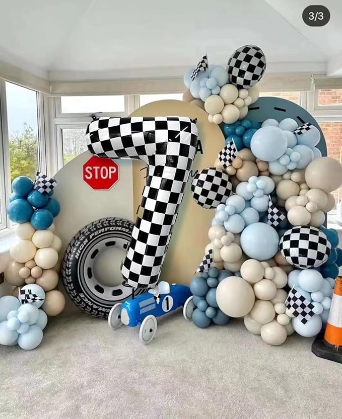 40 Inch Checkered Number Balloon 6 Black and White Number 6 Balloon Foil Helium Balloons for Birthday Party Decoration Girls Boys Baby Shower Anniversary Decoration Race Car Party Decoration