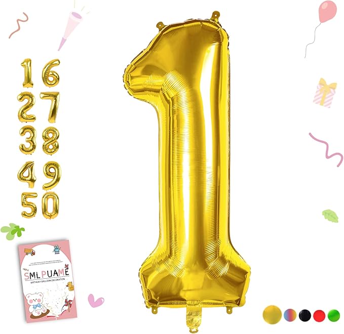 Smlpuame 40 inch Number Balloon 0-9 Gold Large Number 1 Balloons,Digital Balloons for Birthday Party Celebration Decorations Supplies, Helium Foil Number Balloons for Wedding Anniversary