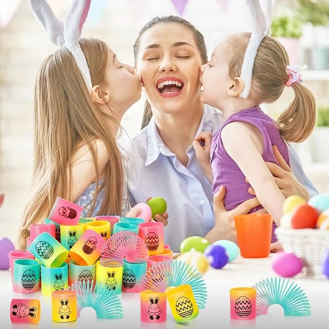 36 Packs Spring Rainbow Magic Fidget Stress Coil Mini Springs Bulk Toys Party Favor Carnival Prize Goodie Bag Stuffers For Kids Boys Girls (Easter)