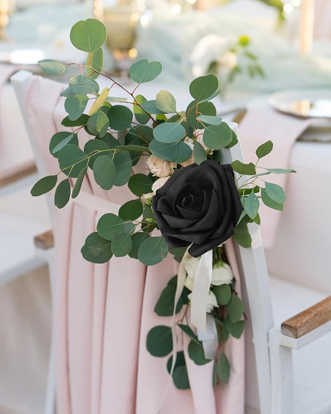 JOYLEX 100Pcs Black Artificial Flowers Realistic Roses, Real Looking Fake Roses with Stem for DIY Wedding Bouquets Centerpieces Bridal Shower Party Home Romantic Decorations (Black, 100pcs)