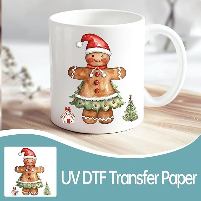 UV DTF Stickers - 12 Sheets Gingerbread Man UV DTF Cup Wrap for Coffee Mugs Glass, DIY Decals for Tumblers, Waterproof Rub on Transfers for Crafts