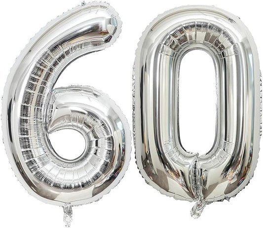 40 Inch Silver 60 Number Balloons Giant Jumbo Huge 60 Foil Mylar Helium Number Digital Balloons Silver Birthday Mylar Digital Balloons 60 Birthday Party 60th Anniversary Events Party Decorations