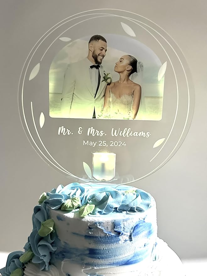 Photo Light Up Personalized Party Decor Happy Birthday Cake Top Topper With Any Photo Picture Logo Text - Mitzvah, Weddings, Birthday, Sweet 16, Anniversary