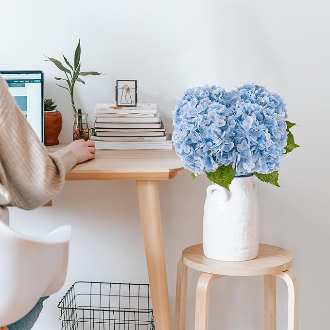 BonBloom's 3 Pcs Blue Hydrangea Artificial Flowers,21 inches Latex Hydrangeas Flowers Faux Lifelike Real Touch Flowers for Wedding Table Centerpieces Home Party Garden Outdoor Decoration