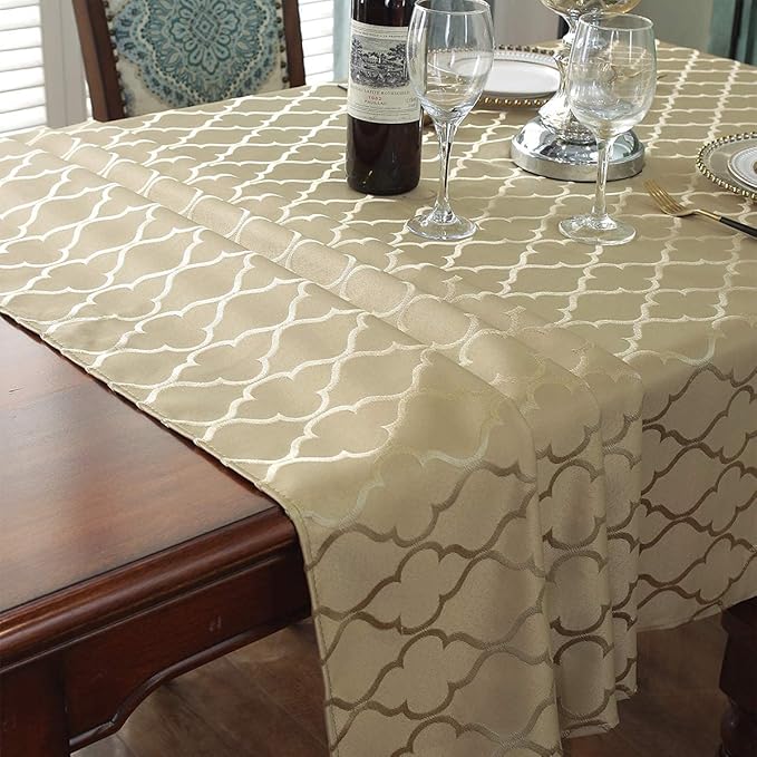 SASTYBALE Jacquard Tablecloth Gold Damask Fabric Table Cloth, Water Resistant & Wrinkle Free Polyester Table Cover for Kitchen Dining Tabletop Use (Rectangle/Oblong, 60" x 84" (6-8 Seats), Gold)