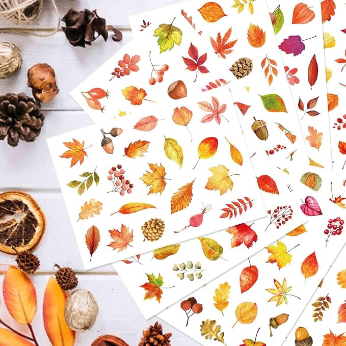 32 Sheets Fall Maple Leaves Stickers - Self Adhesive Autumn Stickers, Party Supplies for Thanksgiving, Harvest & November Decor