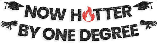 Katchon, Now Hotter By One Degree Banner-10 Feet | Congrats Grad Banner | One Degree Hotter Decorations | Graduation Backdrop |orange Graduation Decorations 2025 | Glitter Black graduation Banner