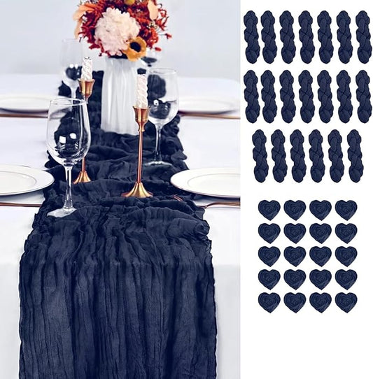 20PCS Grape Cheesecloth Table Runner 10ft Boho Gauze Fabric Cheese Cloth Table Runner Comes with 20 Cloth Napkins Runner for Romantic Wedding Birthday Shower Party Table Decoration