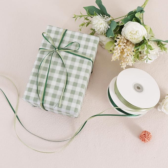 TONIFUL 1/8 Inch x 200 Yards Sage Thin Solid Satin Ribbon Giant Spool Double Face Ribbons for Crafts Hanging Tags Invitation Card Balloons Bouquet Hair Gift Wrapping Party Decoration