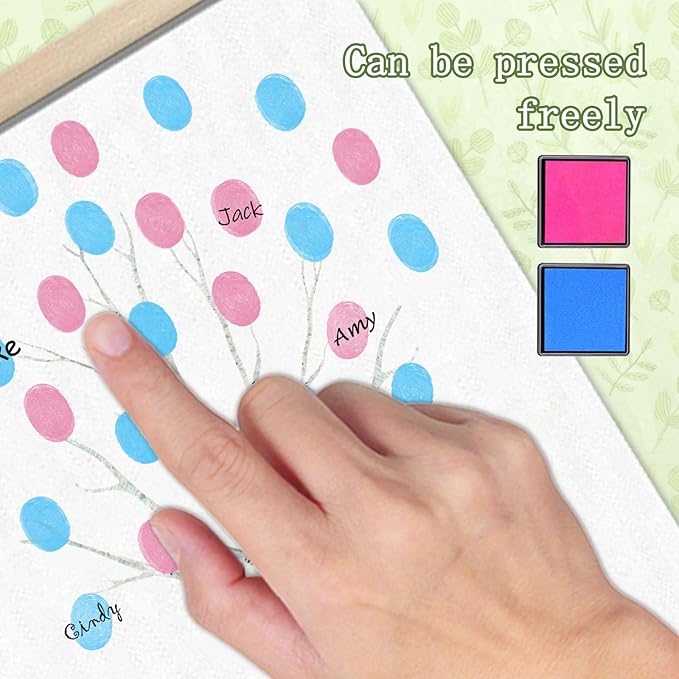 Gender Reveal Decorations Fingerprint Tree Canvas Paintings Decor Gifts Ideas - Baby Party Supplies - Boy and Girl Gender Guess Game - Thumbprint Hanging Paintings