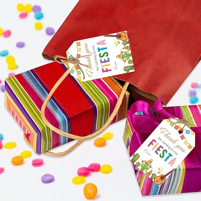 Aukolass 50PCS Fiesta Gift Tags, Thank You Tags for Mexican Themed Party Favors and Taco Bout a Baby Party Decorations-Double-sided (White)
