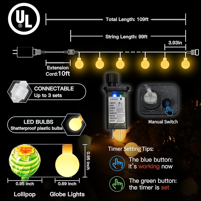 suddus String Lights for Bedroom, 99ft 300 Led Connectable Globe String Lights Indoor, Hanging Fairy Lights Plug in with Remote for Kids Room Dorm Classroom Outdoor Christmas Tree Decor, Warm White