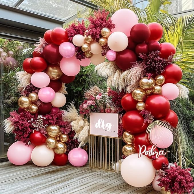 Red Pink Balloon Garland Double Stuffed Pink Rose Red Blush Nude Balloon Arch Pearl Burgundy Gold Latex for Birthday Bridal Shower Wedding Engagement Party Decorations