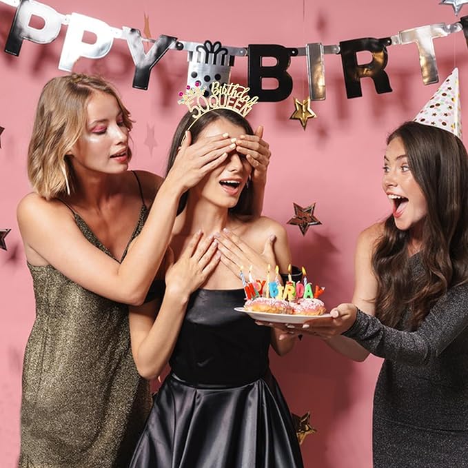 VELSCRUN 50th Birthday Queen Headband, Tiara Crown for Women, 50th Birthday Decorations for Her, Birth Queen Tiaras Crowns Sash for Women Mom Birth Party Decoration Hair Accessories Gold