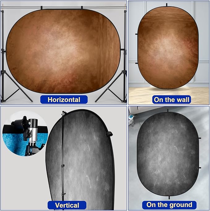 Kate Collapsible Backdrop Pop Up Photo Backdrops Grey Brown Portable Background for Portrait Photography, for Video Conference, for Live Stream, 5x6.5ft