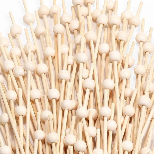 200 Pcs Cocktail Picks, 4.7 Inch Toothpicks for Appetizers, Bamboo Cocktail Sticks Skewers for Drinks, Desserts, Charcuterie, Wedding Party Fancy Toothpicks, Natural Pearl Mini Food Picks Decorative
