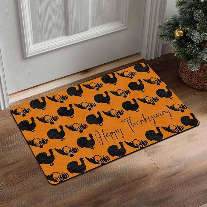 Fall Welcome Maple Leafs Decorative Door Mat, Autumn Thanksgiving Doormat for Indoor Outdoor Entrance Floor Mats,Fall Pumpkins Non Slip Harvest Vintage Decor Rubber Welcome Mats 30" x 18" Inch