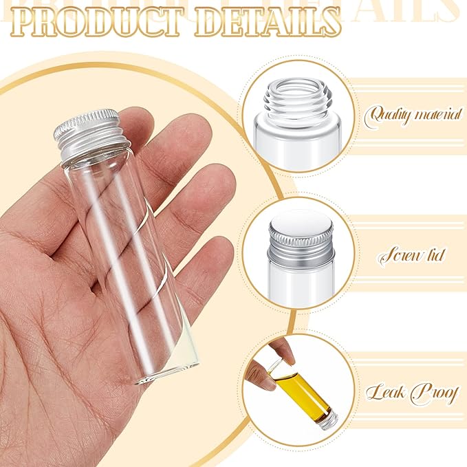 100 Pcs Small Clear Vials Spice Mini Jars with Lids Mini Glass Bottles with Screw Aluminum Metal Caps Tiny Jars Sample Containers for Powder Cream Cosmetic Jewelry Wedding (10 ml,Silver Caps)