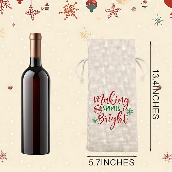 Funny Christmas Wine Bags for Wine Bottles Gifts Christmas Wine Bottle Cover Drawstring Gift Bags Making Spirits Bright Burlap Wine Bag for Xmas Holiday Housewarming Party Decorations