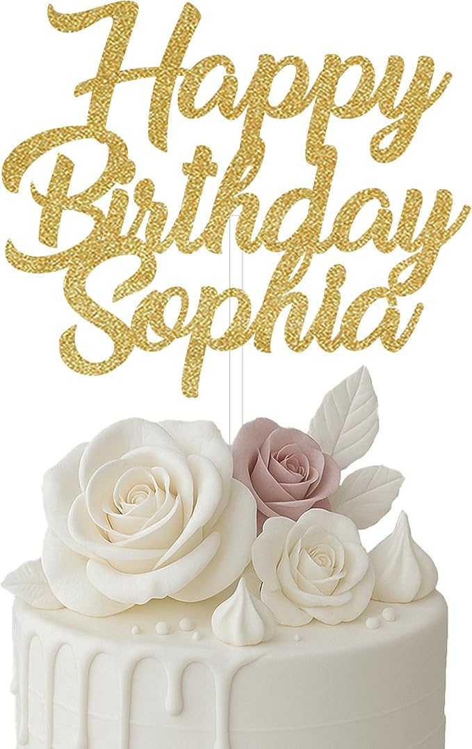 Happy Birthday Cake Topper, Birthday Custom Cake Topper Gold Glitter, Personalized Cake Topper, Custom Text Cake Topper