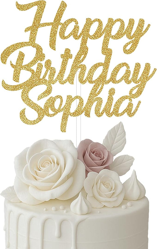 Happy Birthday Cake Topper, Birthday Custom Cake Topper Gold Glitter, Personalized Cake Topper, Custom Text Cake Topper