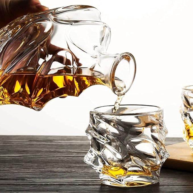 Whiskey Decanter Glasses Set Lead-Free Crystal Glass Scotch Tasting Cups Wine Bottle for Drinking Irish Whisky Bourbon Tequila tumbler (Iceberg, 1 Decanter & 6 Glasses Set)