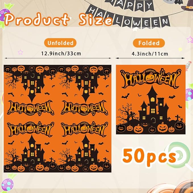 Halloween Napkins Disposable 50 Pcs Halloween Paper Napkins Decorative Haloween Bat Castle Cocktail Napkins Haloween Napkin Halloweens Dinner Napkin Guest Hand Towels for Halloweens Party Supplies