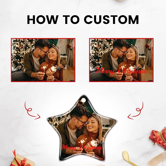 Custom Ceramic Christmas Ornaments with Photo Text - Personalized New Home Christmas Hanging Decorations Decorations